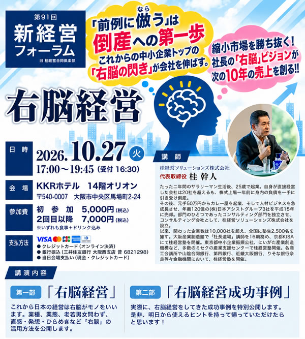 新経営フォーラムのテーマ　「右脳経営」